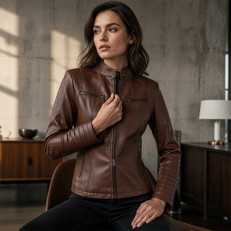 Women's Slim Fit Faxu Leather Jacket