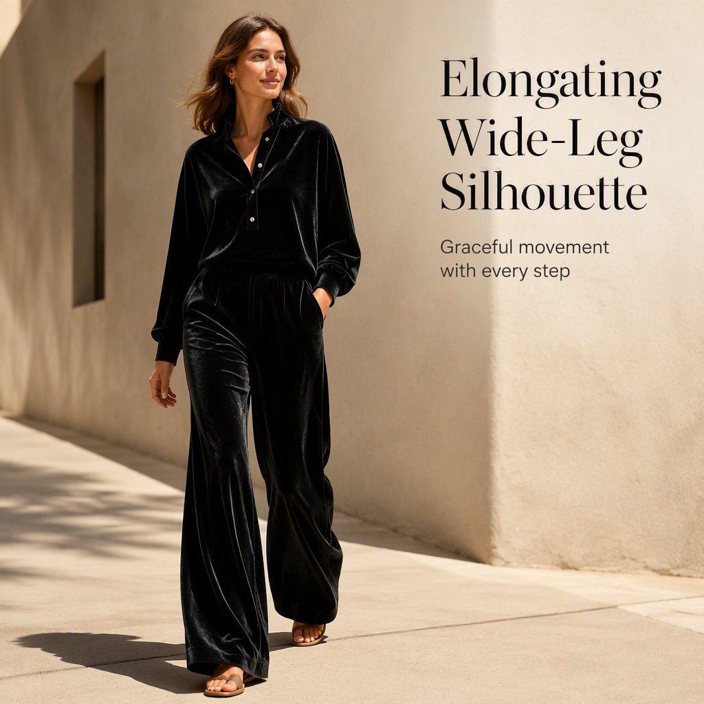 Women's Long-Sleeve Button-Up Top & Wide-Leg Pants Set