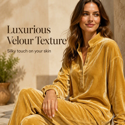 Women's Long-Sleeve Button-Up Top & Wide-Leg Pants Set