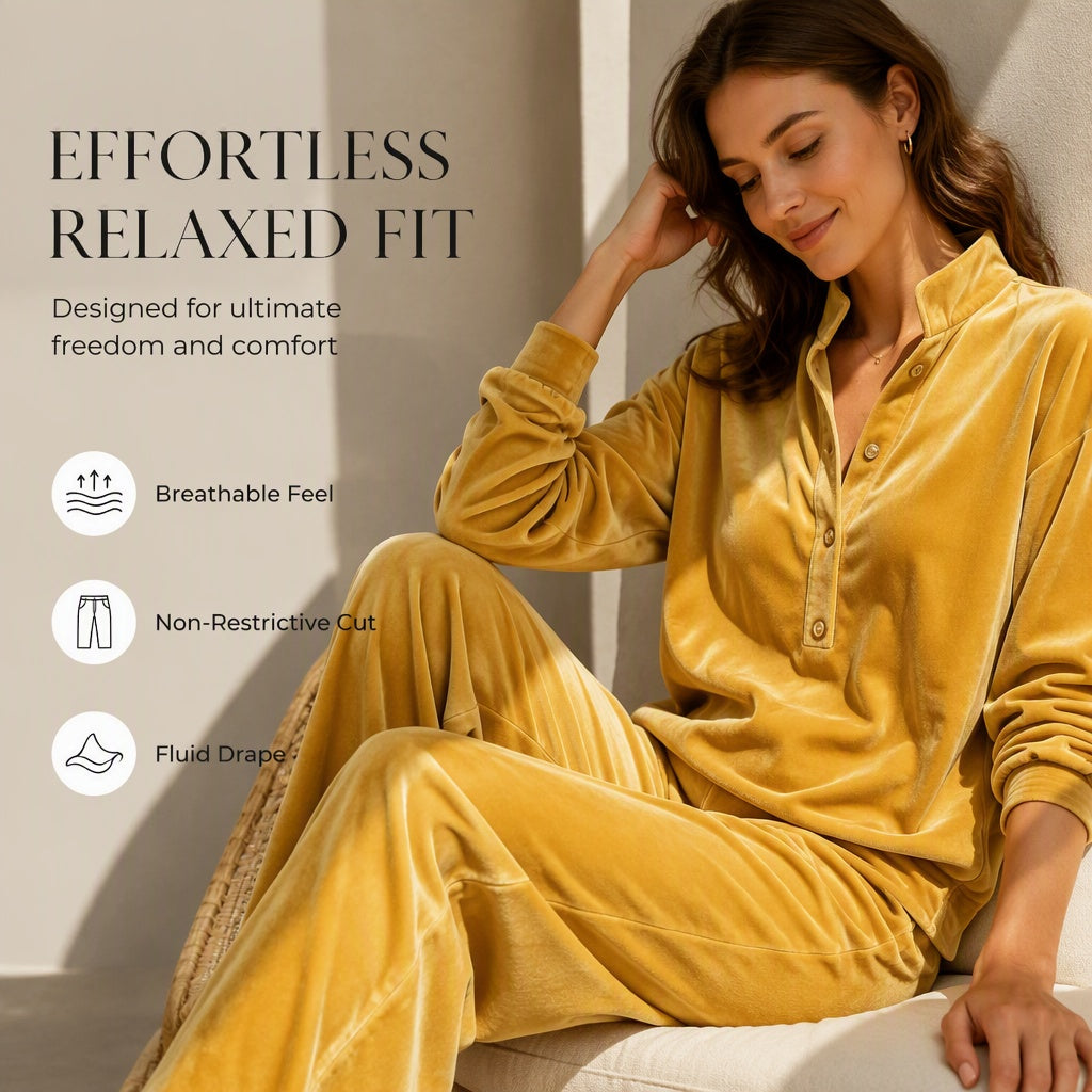 Women's Long-Sleeve Button-Up Top & Wide-Leg Pants Set