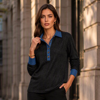 Women's Contrast Denim Collar Knit Top