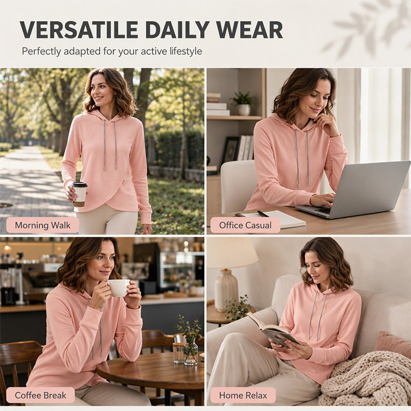 Women's Casual Irregular Hem Hooded Sweatshirt