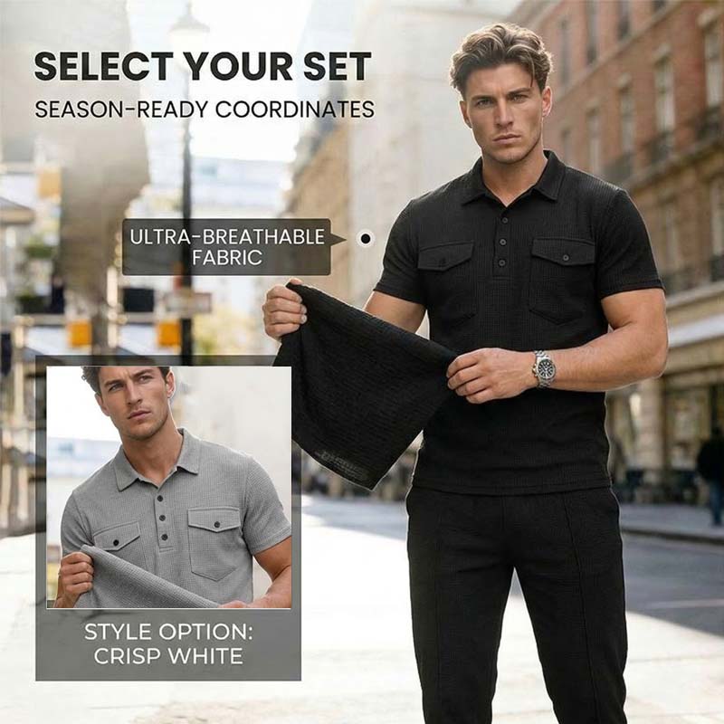 Men's Waffle-Knit Short Sleeve Top & Pants Set