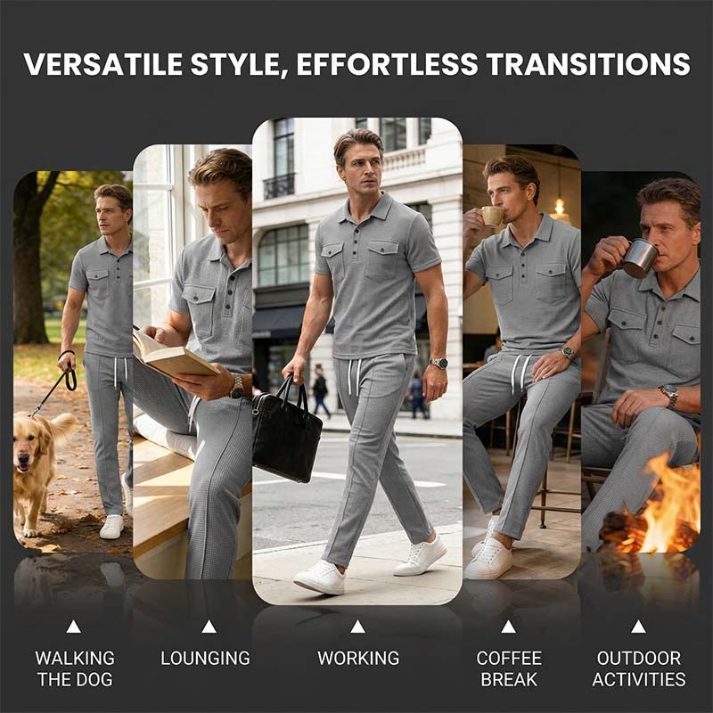 Men's Waffle-Knit Short Sleeve Top & Pants Set