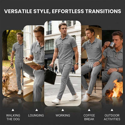 Men's Waffle-Knit Short Sleeve Top & Pants Set