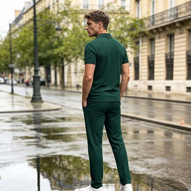 Men's Waffle-Knit Short Sleeve Top & Pants Set