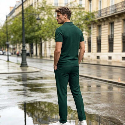 Men's Waffle-Knit Short Sleeve Top & Pants Set