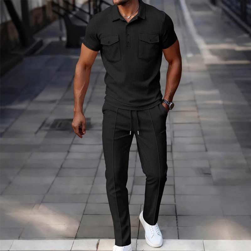 Men's Waffle-Knit Short Sleeve Top & Pants Set