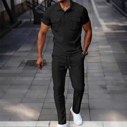 Men's Waffle-Knit Short Sleeve Top & Pants Set