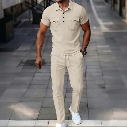 Men's Waffle-Knit Short Sleeve Top & Pants Set