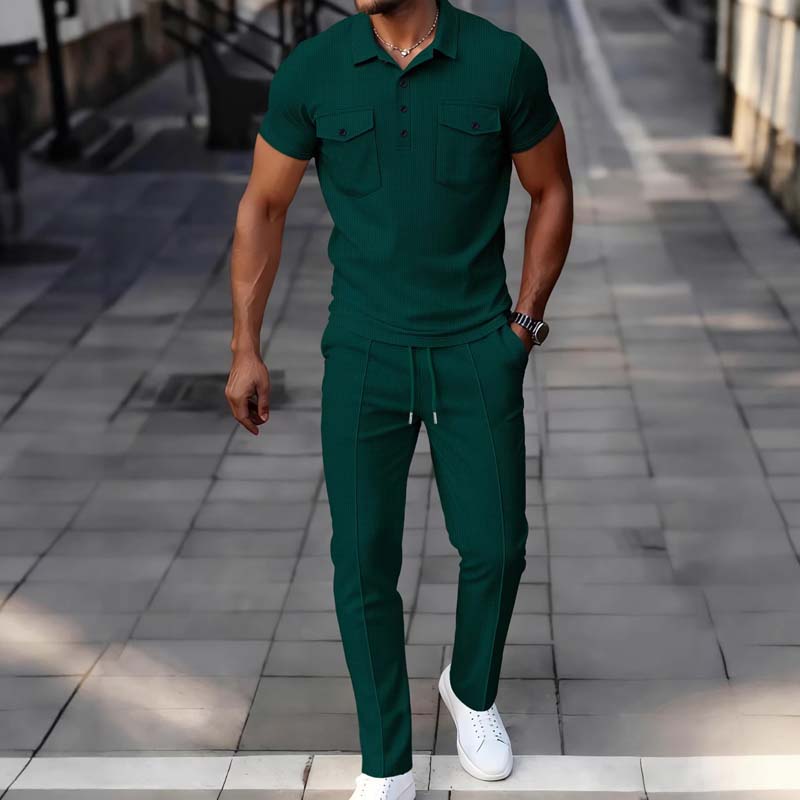 Men's Waffle-Knit Short Sleeve Top & Pants Set