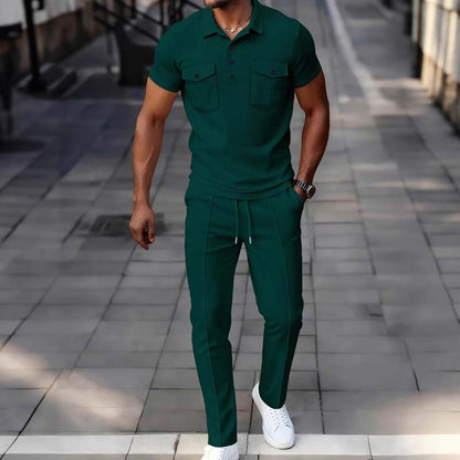 Men's Waffle-Knit Short Sleeve Top & Pants Set