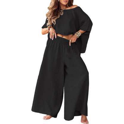Women's Off-Shoulder Top & Wide-Leg Pants Set