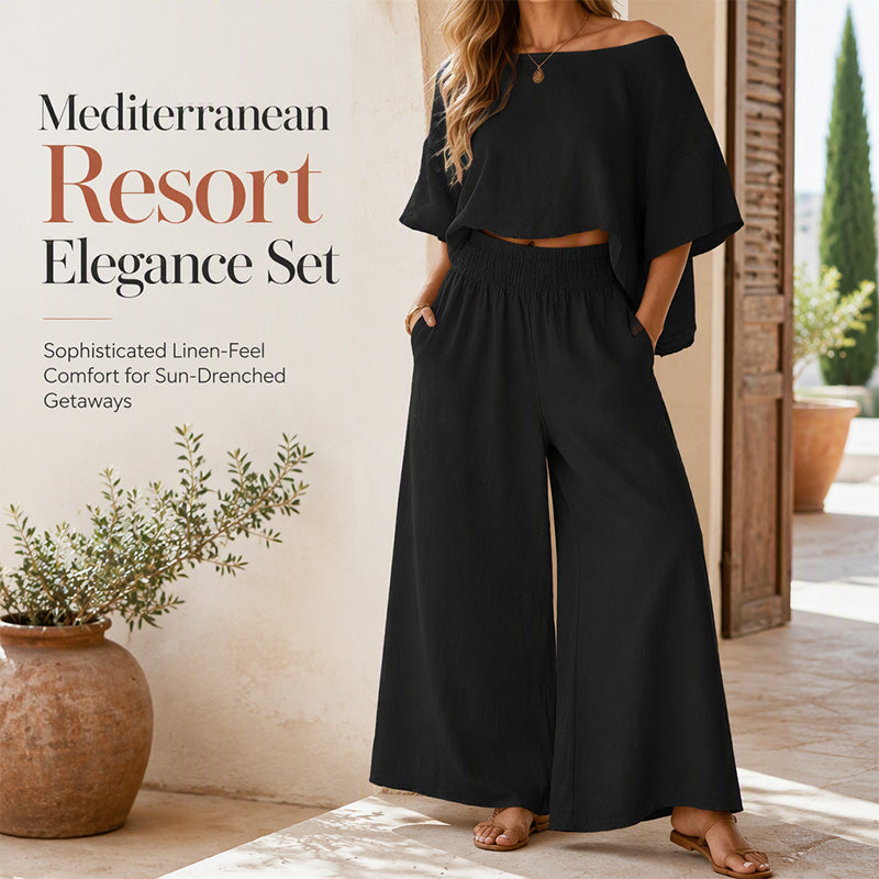 Women's Off-Shoulder Top & Wide-Leg Pants Set