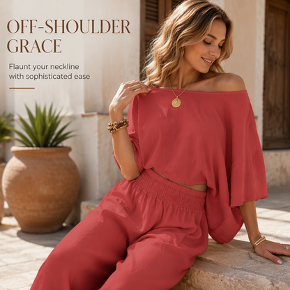 Women's Off-Shoulder Top & Wide-Leg Pants Set