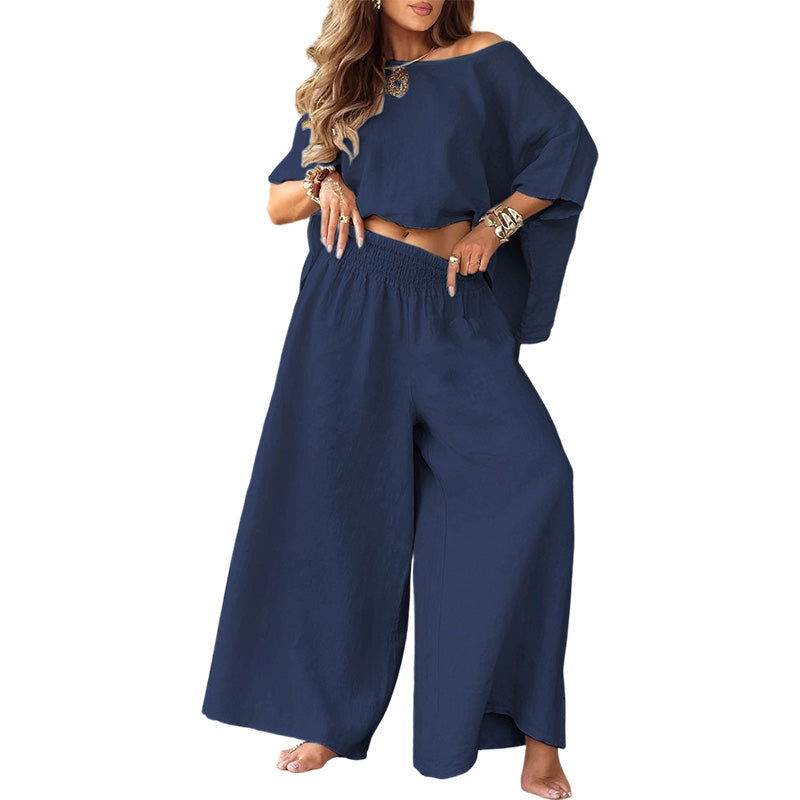 Women's Off-Shoulder Top & Wide-Leg Pants Set