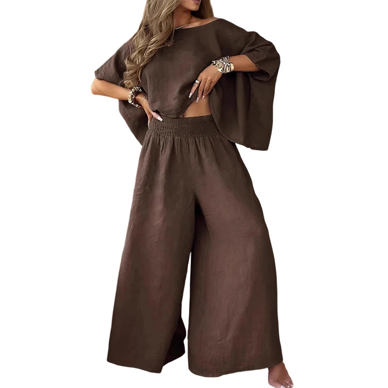 Women's Off-Shoulder Top & Wide-Leg Pants Set