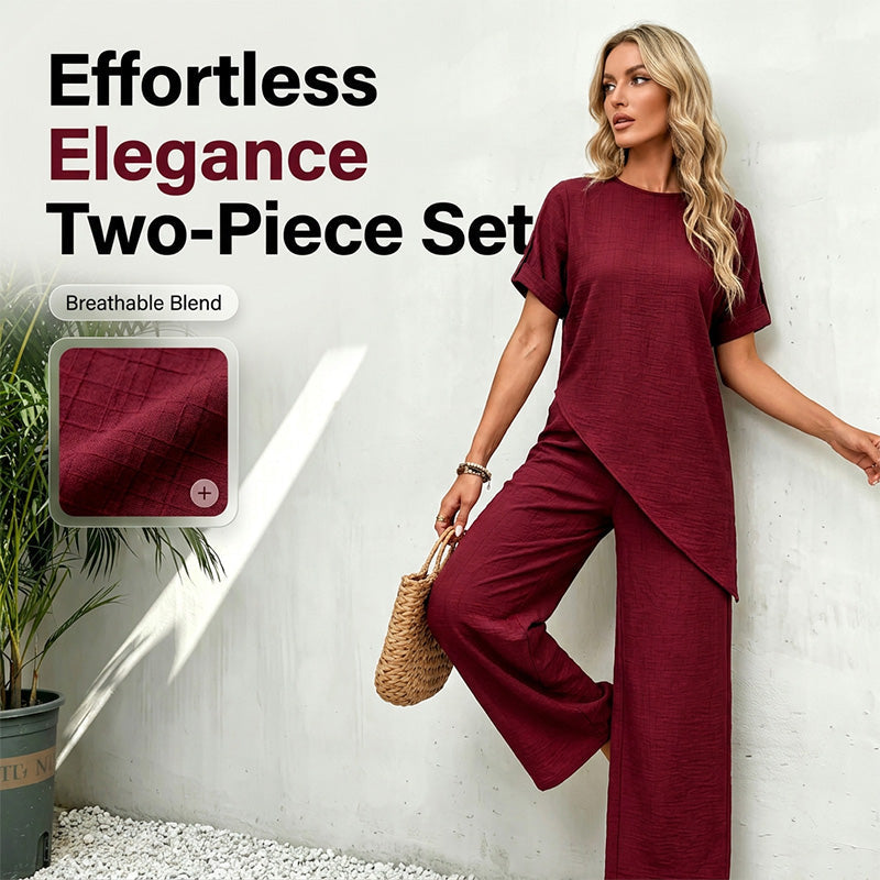 Asymmetrical Hem Top & Wide-Leg Pants Set