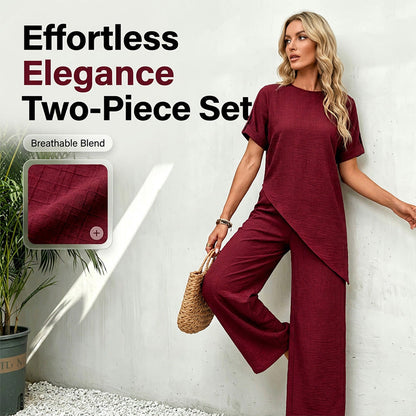 Asymmetrical Hem Top & Wide-Leg Pants Set