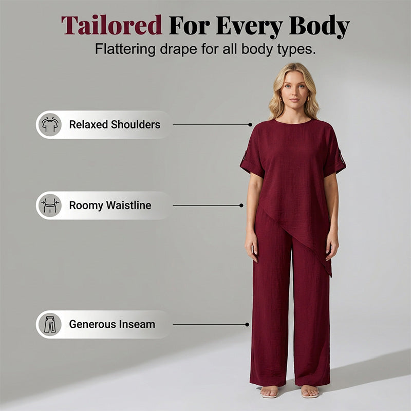 Asymmetrical Hem Top & Wide-Leg Pants Set