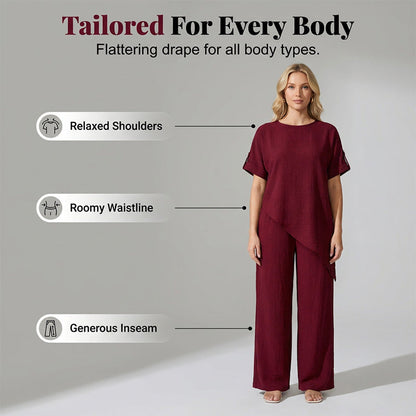 Asymmetrical Hem Top & Wide-Leg Pants Set