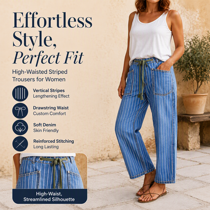 Women's Vertical Striped Stretchy Denim Pants