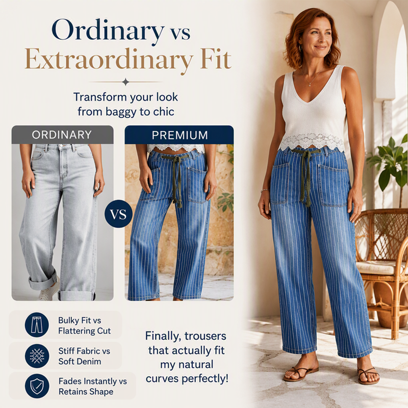 Women's Vertical Striped Stretchy Denim Pants