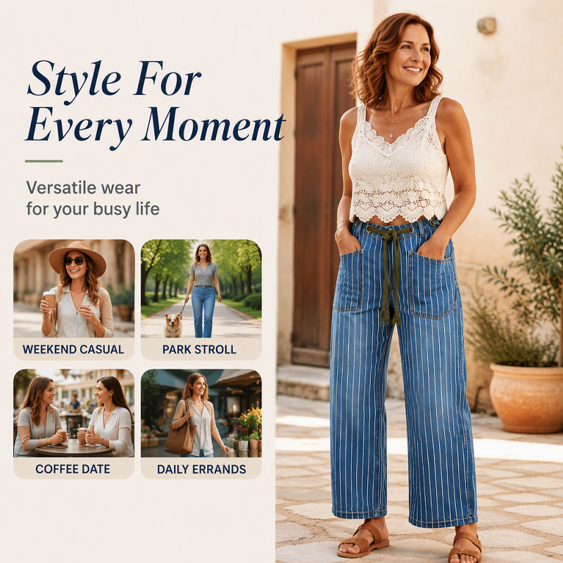 Women's Vertical Striped Stretchy Denim Pants