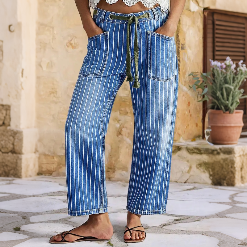 Women's Vertical Striped Stretchy Denim Pants