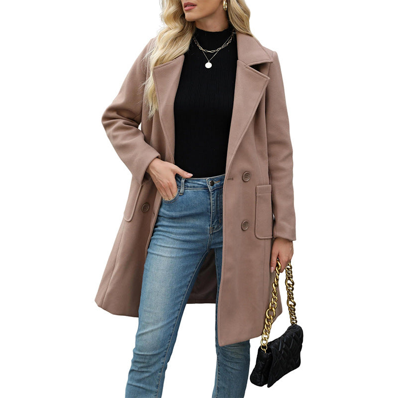 Women's Double Breasted Woolen Coat