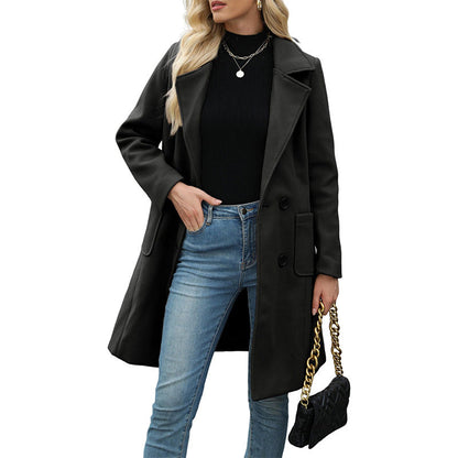 Women's Double Breasted Woolen Coat