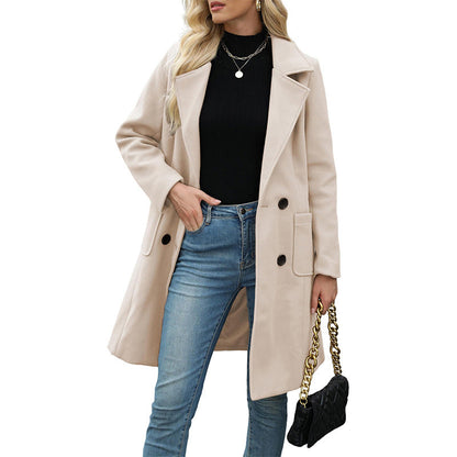 Women's Double Breasted Woolen Coat