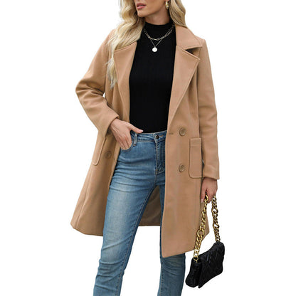 Women's Double Breasted Woolen Coat