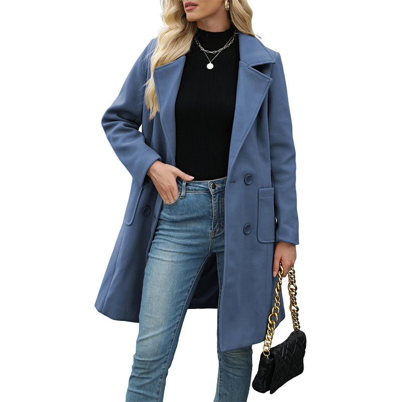 Women's Double Breasted Woolen Coat
