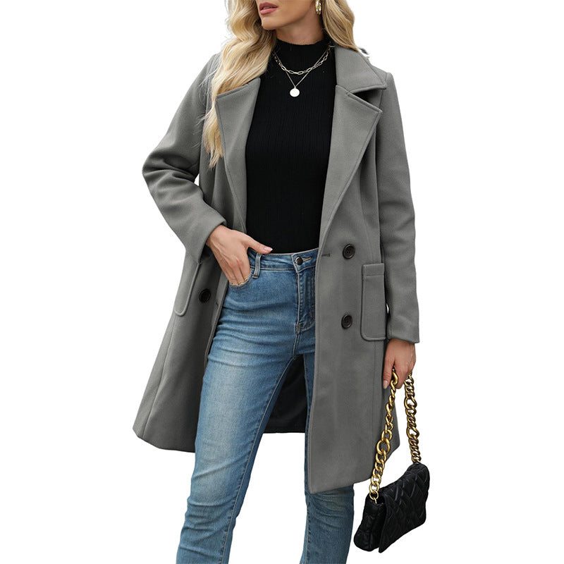 Women's Double Breasted Woolen Coat