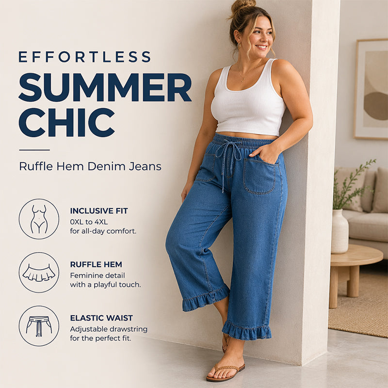 Women's Plus Size Ruffle Hem Denim Pants