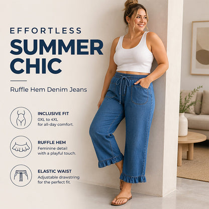 Women's Plus Size Ruffle Hem Denim Pants