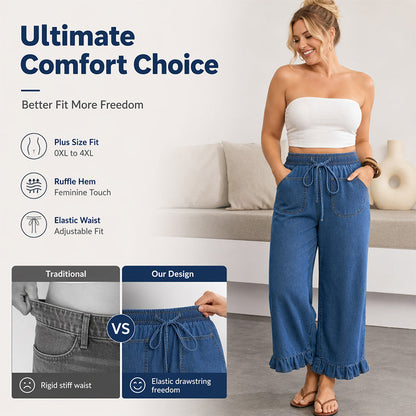 Women's Plus Size Ruffle Hem Denim Pants