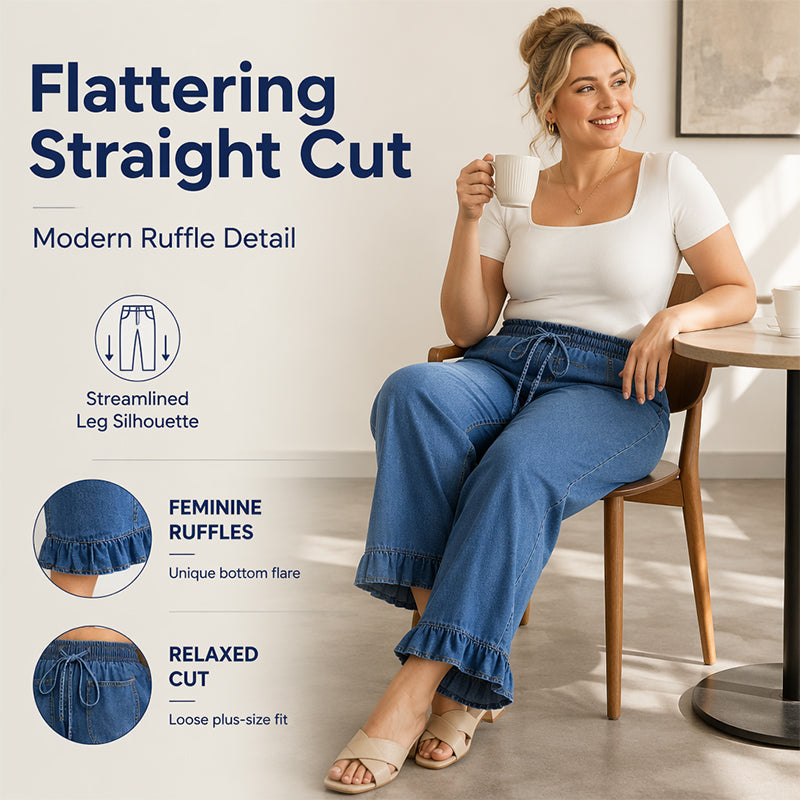 Women's Plus Size Ruffle Hem Denim Pants
