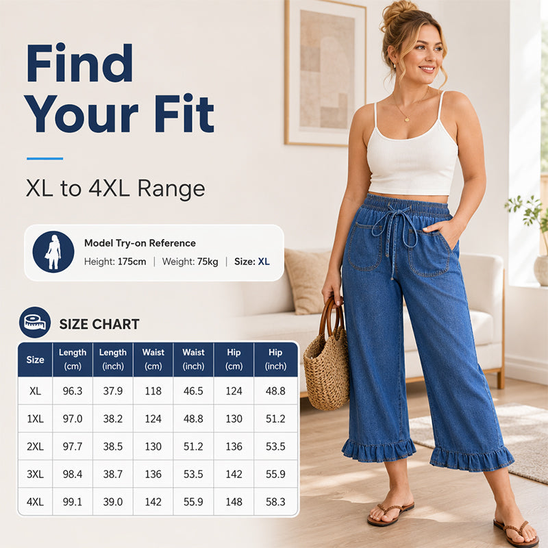 Women's Plus Size Ruffle Hem Denim Pants