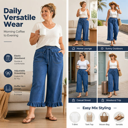 Women's Plus Size Ruffle Hem Denim Pants