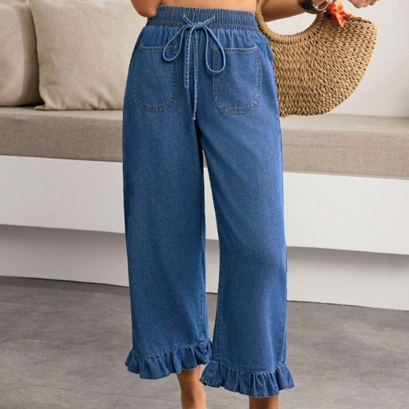 Women's Plus Size Ruffle Hem Denim Pants