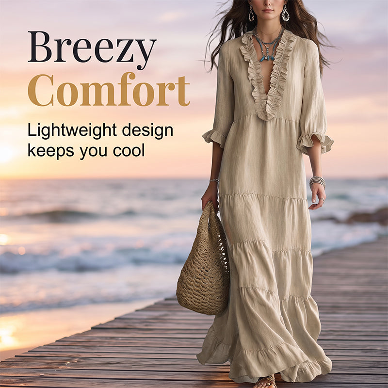 Women Ruffle V-Neck Tiered Maxi Dress