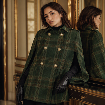 Women Vintage Plaid Cape Coat