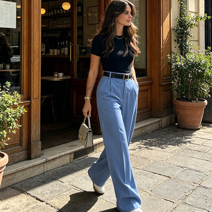 Women's Casual High-Waist Straight-Leg Pants