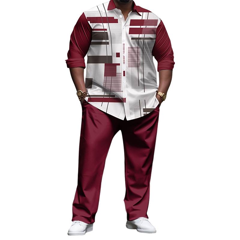 Men's Plus Size Casual Shirt and Pants Set