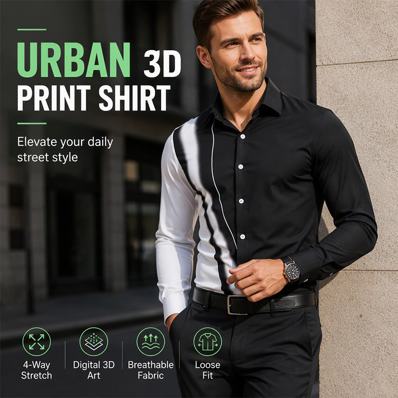 Men's Contrast Print Long Sleeve Slim Fit Lapel Shirt