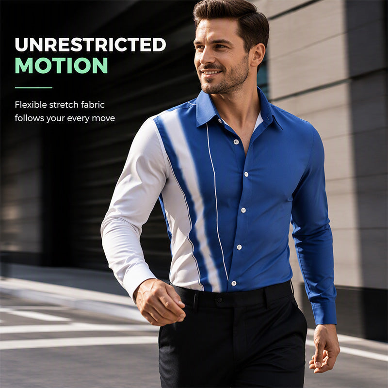 Men's Contrast Print Long Sleeve Slim Fit Lapel Shirt