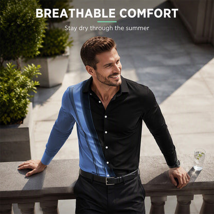 Men's Contrast Print Long Sleeve Slim Fit Lapel Shirt