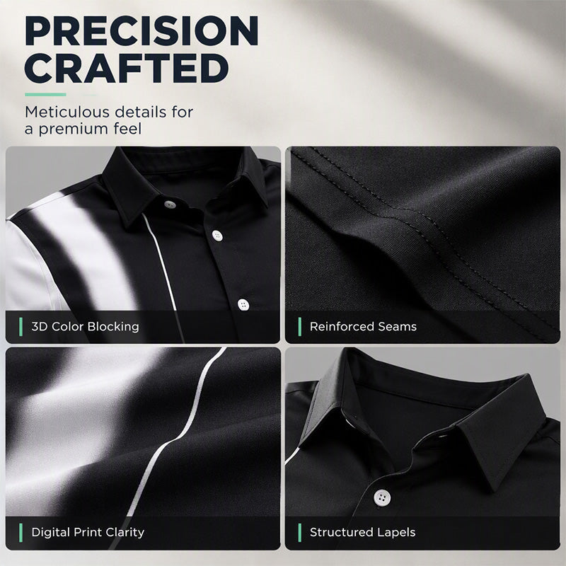 Men's Contrast Print Long Sleeve Slim Fit Lapel Shirt